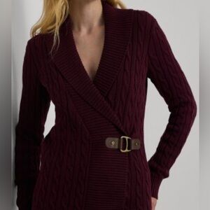 Ralph Lauren Black Label Wrap Cowl Collar Gold Latch Buckle burgundy Large. NWOT